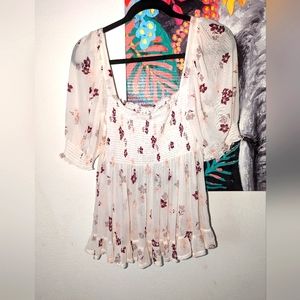 Free people Size Medium see through floral babydoll top NWOT